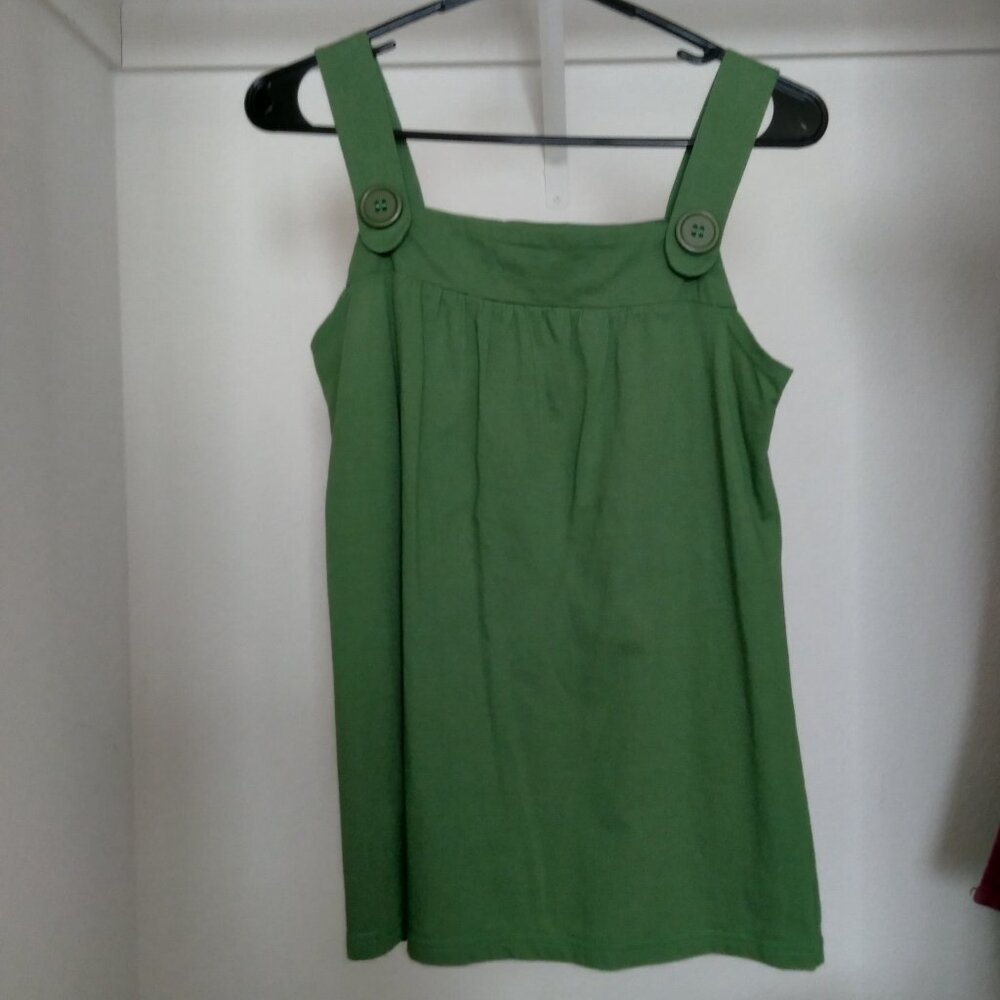 Vintage Y2K Fashion Express Cotton Blend Green Tank Top with Button Detail